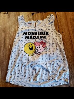 Vintage Etam Monsieur Madame White & Multi-colored Print Graphic Tank